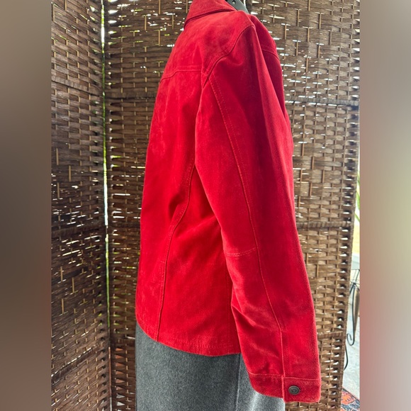 Chicos Red Suede Leather, Lined, Zip Front with Pockets Women's Jacket - Picture 4 of 10